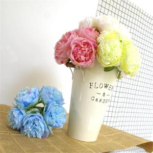 Falsche Blumen, Realistische Blumenarrangements, Künstliche Pfingstrose, Seidenblume mit Stiel, realistischer bunter Blumenstrauß, 5 Köpfe, Kunstpfingstrose, blaue Pfingstrose, 