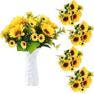 als echt 52 stuks kunstzonnebloemen, gele bloemen voor bloemstuk, bruiloftsboeket, tafeldecoratie, thuis, tuin, decoratie, 1303