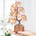Kristallen Carneool Boom Edelstenen Rode Agaat Kristal Boom Decoratie Steen Grote Levensboom Geldboom Kristal Geluksbrenger Boom Houten sokkel Esoterische Geschenken veel geluk