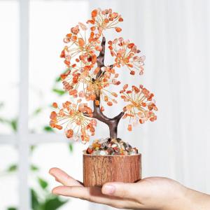 Kristallen Carneool Boom Edelstenen Rode Agaat Kristal Boom Decoratie Steen Grote Levensboom Geldboom Kristal Geluksbrenger Boom Houten sokkel Esoterische Geschenken veel geluk