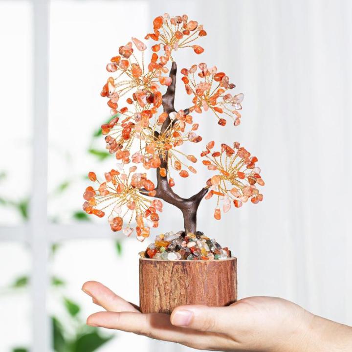 Kristallen Carneool Boom Edelstenen Rode Agaat Kristal Boom Decoratie Steen Grote Levensboom Geldboom Kristal Geluksbrenger Boom Houten sokkel Esoterische Geschenken veel geluk