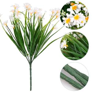 4 bundels kunstmatige madeliefjes, bloemen, vervaagt niet van kunststof, UV-bestendige nepbloemen, imitatiebloemen voor tuin, faux madeliefjes wilde bloemen voor plantenbak, verand