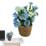 Künstlicher Gänseblümchentopf, kleine Kunstpflanzen mit Topf - Blumenarrangement mit Gänseblümchen im Rattantopf,Seidiger künstlicher Gänseblümchen-Rattan-Topf-Bonsai für 