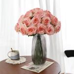 10 stuks kunstmatige zijden roos bloemen enkele stengel neprozen bloemen voor thuis feest bruiloft boeket (vlees roze)