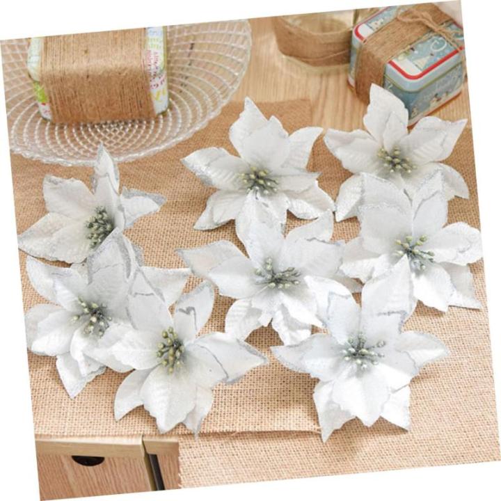 15St Weihnachtsblume Hohle Weihnachtssternblume Künstliche Blumen des Weihnachtssterns künstliche blüten Artificial Simulationsblume Weihnachtsbaumblume Plastik Silver