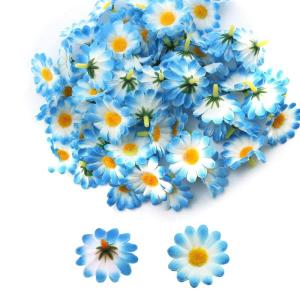 Kunstmadeliefjes, 100 stuks, kleine madeliefjes, decoratie, madeliefjes, , realistische kleuren, herbruikbaar, ideaal voor bruiloftsfeesten en knutselwerk (wit-blauw)