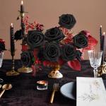 Kunstbloemen, zwarte rozen, 30 stuks, 8 cm, boeket, kunstdecoratie, bloemen, kunstrozen met stelen en kaart voor Valentijnsdag, tuin, verjaardag, feest, doe-het-zelf bruiloftsdecor