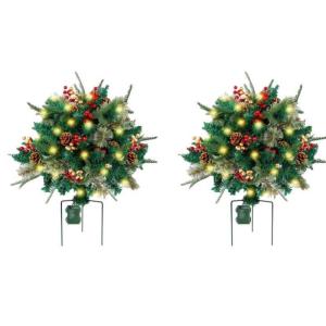 Tannenbaum Künstlich Mit Beleuchtung Und Deko, 2pcs Künstlicher Weihnachtsbaum Beleuchtet Aussen, Weihnachtsdeko Baum, Künstliche Weihnachtsbäume Mit 8 Licht Modi, Christmas Tr