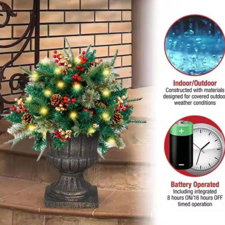 Künstlicher Weihnachtsbaum mit Außenbeleuchtung, Dekoration, simulierte Landschaft, Kiefer für Gartennadeln, Ambiente im Freien, Urlaub, goldener kleiner Füllstoff, Pflanzgefä