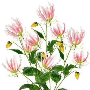 3 stuks kunstbloemen Gloriosa Lily kunstbloemen roze klimlelie, lengte 84 cm, kunsttakken lentebloemen kunstplant voor bloemstuk thuis, resto kantoordecoratie