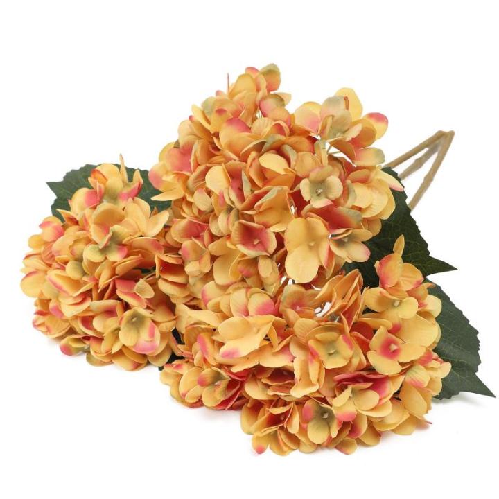 Künstliche Hortensien aus Seide, realistische Hortensien, Blumenstrauß für Hochzeit, Party, Büro, Heimdekoration, 6 Stück, gebranntes Orange