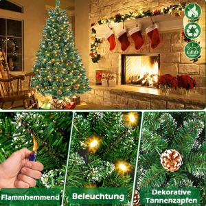150cm PVC Kunstkerstboom Kerstboom met LED, met metalen standaard, voor Kerstdecoratie, Sneeuweffect+pijnappel+LED