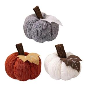 3 Stück künstliche Herbsternte gehäkelte Kürbisse, kleiner gestrickter Kürbis-Anhänger, Dekoration für Thanksgiving, Halloween, Herbst, Festival, Kaminsims, Tischdekoration