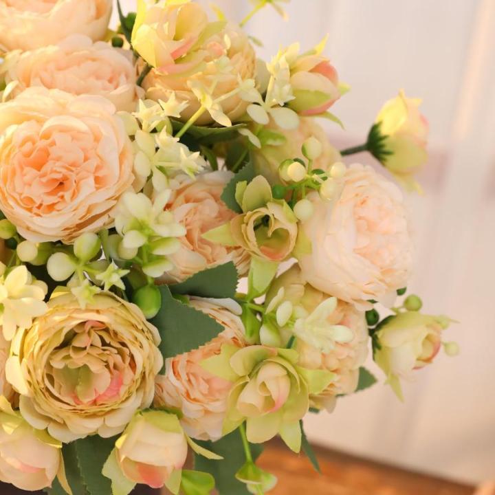 4 Bündel Pfingstrose Künstliche Blumen Weiß Grün Blumen Seidenpfingstrosen Blumensträuße für Hochzeit Partei Tischaufsätze Blumenarrangement Heim Küche Dekor