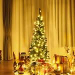 Kerstboom met warmwitte ledverlichting, kunstkerstboom met klapsysteem en metalen standaard, pvc-naalden, kunstboom, kerstgroen, 135 x 200 x 225 cm
