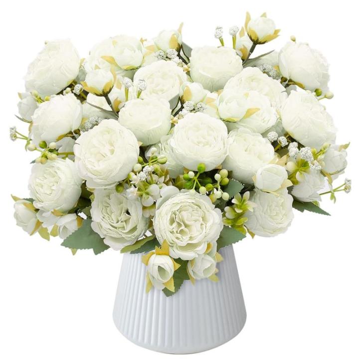 4 bundels pioenrozen, , decoratie, zoals echte zijden bloemen voor bruiloft, thuis, tafel, party, raamdecoratie, wit
