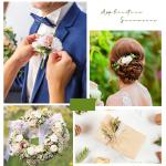 204 stuks kunstrozen, bloemen, kleine met valse rozenknop, melkwit, kunstrozen om te knutselen, met steel, , kleine stof, decoratieve bloemen, bruiloft, feest, bloemenboeket