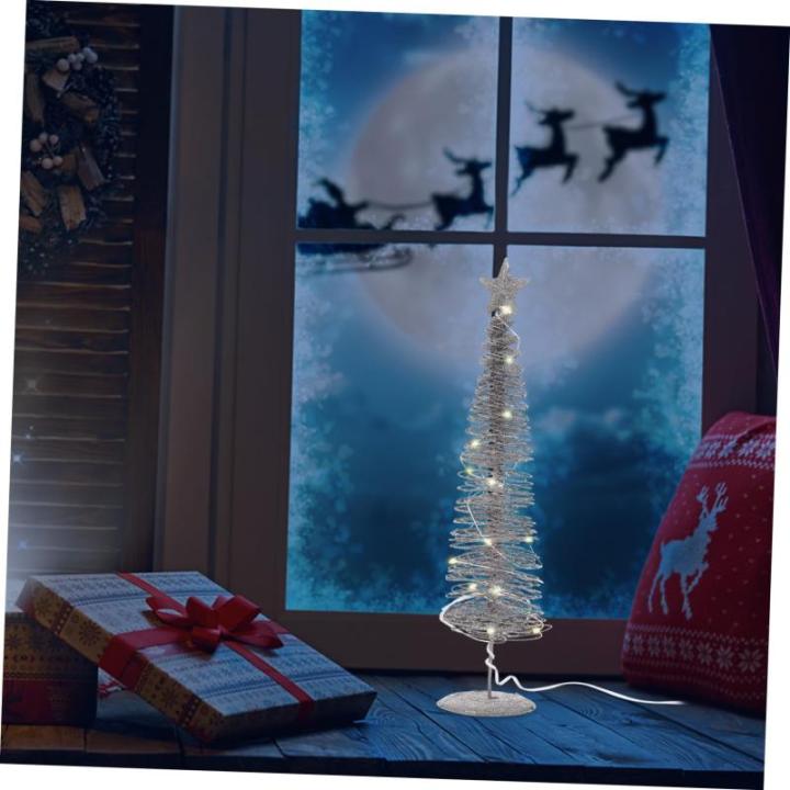 1stk Leuchtender Weihnachtsbaum Mikrolandschaft Krippendekor Led-Mini-Weihnachtsbaum Weihnachtsbaum-Desktop-Ornament Künstlicher Mini-Weihnachtsbaum Schmiedeeisen Silver