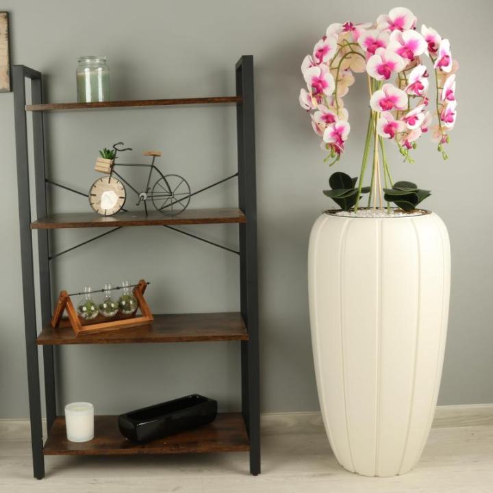 Kunstorchidee, cascade, bloemenboeket, crèmerosa in pot, crème, 125 cm hoog, rubberen bloemen, 5 scheuten, decoratie voor thuiskantoor