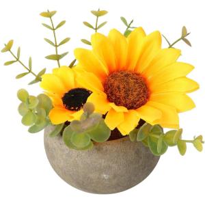 Kunstbloem zonnebloem met pot, combinatie van namaakzijde zonnebloemen en groen, kleine pot voor slaapkamer, feest, bruiloft, decoraties (1, zonnebloem)