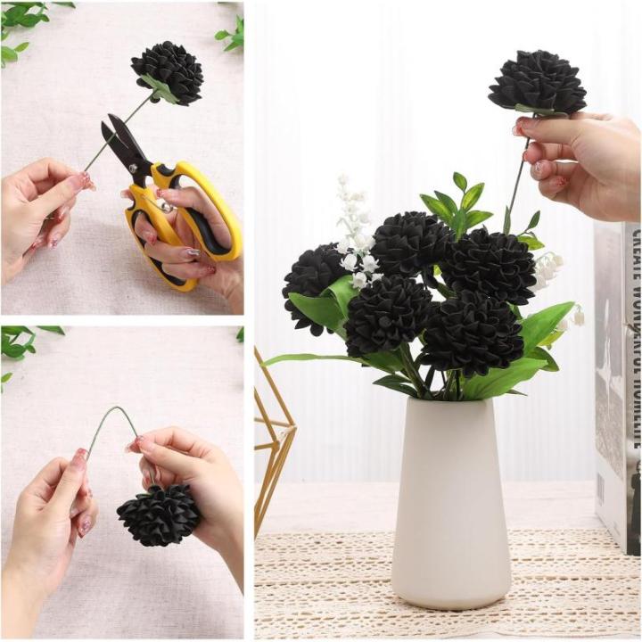 , 20 stuks, dahlia's met bladeren en stelen, doe-het-zelf dahlia-schuim bloem voor bruiloft, boeketten, bloemen, centerpieces, arrangementen feesttafels, woondecoratie, zwart