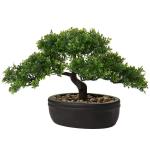 Kunstbonsai Natuurgetrouwe kunstplant, kunstboom, bonsai, ceder, grenen, podocarpus, plastic plant, kunstplant met keramische pot in zwart, voor badkamerdecoratie, desktop, kantoor