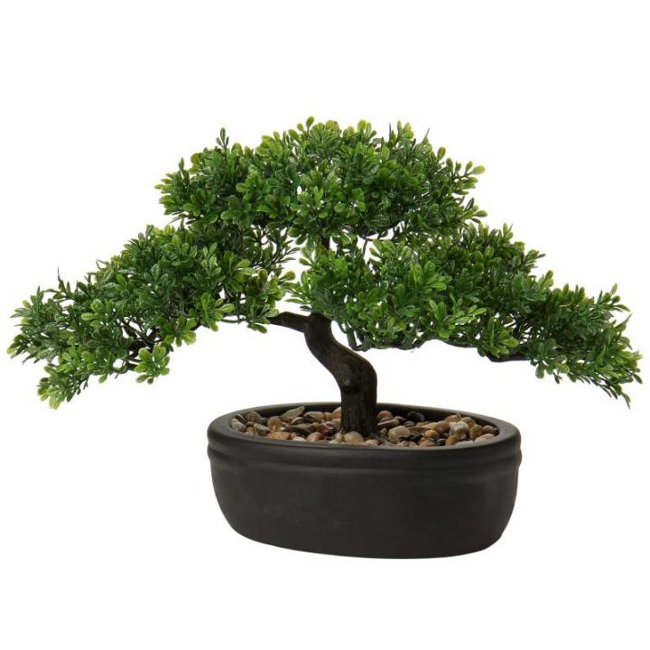 Kunstbonsai Natuurgetrouwe kunstplant, kunstboom, bonsai, ceder, grenen, podocarpus, plastic plant, kunstplant met keramische pot in zwart, voor badkamerdecoratie, desktop, kantoor