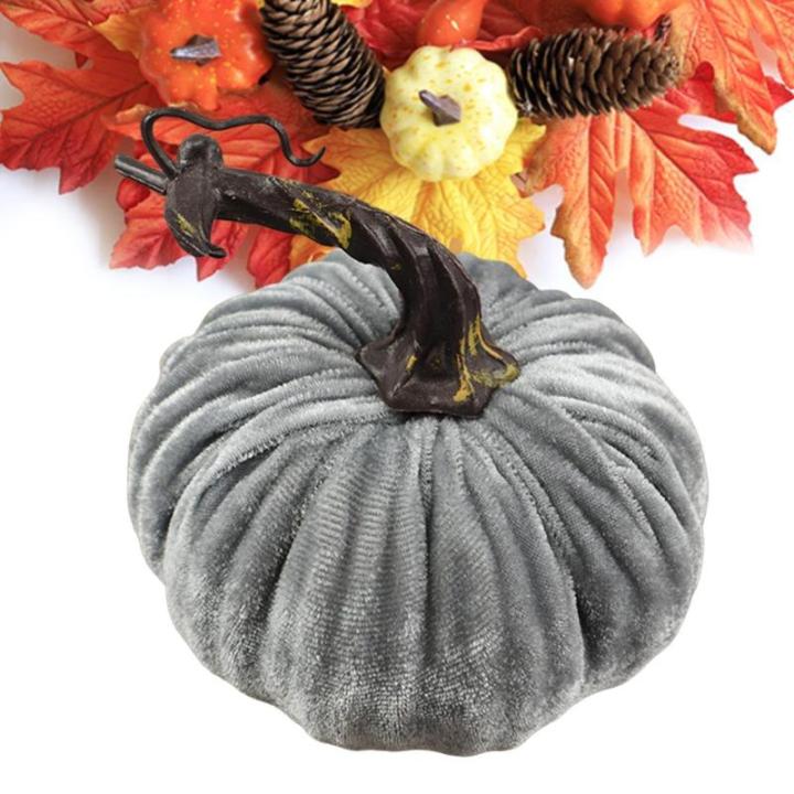 Fluwelen set – kunstpompoenen met echte stelen in verschillende maten – voor Halloween, Thanksgiving, herfstdecoratie, oogstfeest en presentatie, luxe, realistische pompoendeco