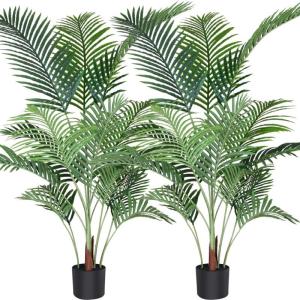 künstliche Areca Palme 140 cm künstliche Palme, 15 Zweige, für den Innen- und Außenbereich Moderne Dekoration Faux Pflanze Topffamilie Einweihungsgeschenk (2 Stück)