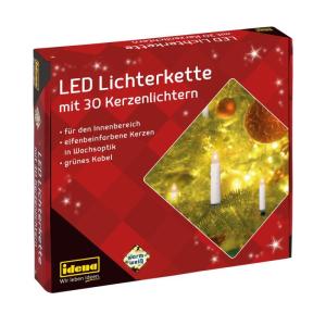 38192 Led-lichtketting met 30 leds in warm wit, 30 kaarsen met klemmen, perfect voor de kerstboom, ca. 16 m.