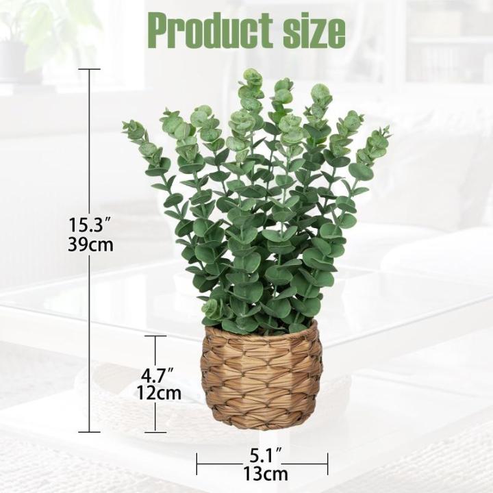 Kunstplant eucalyptus kunstplant lijkt op echte kamerplanten, decoratieve planten in gevlochten zeegras, pot, hoogte 39 cm