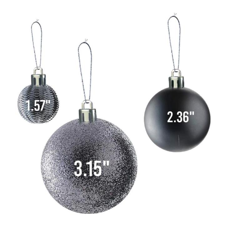grijze kerstbalornamenten voor kerstversiering - 36 stuks kerstboom onbreekbare ornamenten met ophanglus voor vakantie- en feestdecoratie (combo van 6 stijlen in 3 maten)