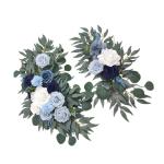 Bruiloftsboogbloemen, bloemenslingers voor bogen, woondecoratie, groene bladeren, kunstbloemenslingerset voor binnen, set van 2 voor recepties, blauw
