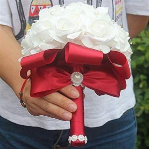 Hochzeitsstrauß for die Braut mit künstlichen Blumen, Rosen, Brautjungfern, Hochzeitsschaumblumen, Rosen, Brautstrauß, Band, gefälschter Hochzeitsstrauß