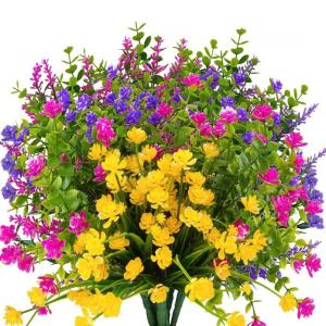 , decoratieve bloemen voor buiten, uv-bestendige kunstmatige bloemen, voor binnen en buiten, kunstboeket voor kantoor, pot, tuin, veranda, bruidsfeest, bruiloft, kleurrijk, 12 stuk