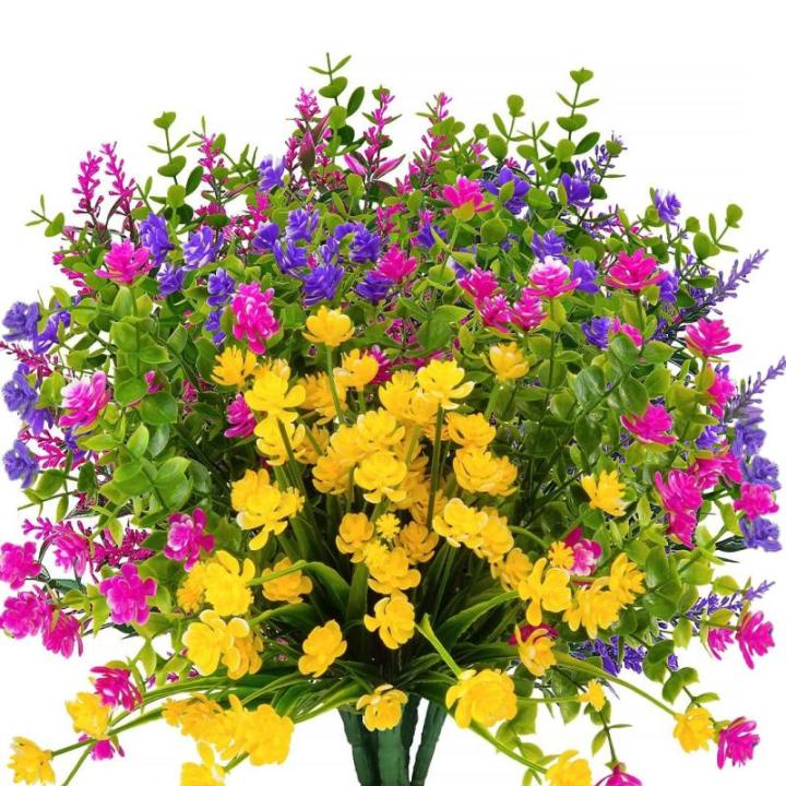 , decoratieve bloemen voor buiten, uv-bestendige kunstmatige bloemen, voor binnen en buiten, kunstboeket voor kantoor, pot, tuin, veranda, bruidsfeest, bruiloft, kleurrijk, 12 stuk