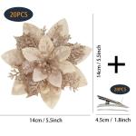 Poinsettia kerstster met glitters, 20 stuks, kerstbloemen, glinsterend voor kerstboomdecoraties (champagne)
