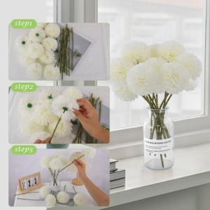 12 stuks kunstmatige hortensia, kunstbloemen, zijden pompon, chrysant voor tuin, feest, kantoor, decoratie, bruid, bruiloftsboeketten, bloemsieraden, middenstukken (12 stuks, wit)