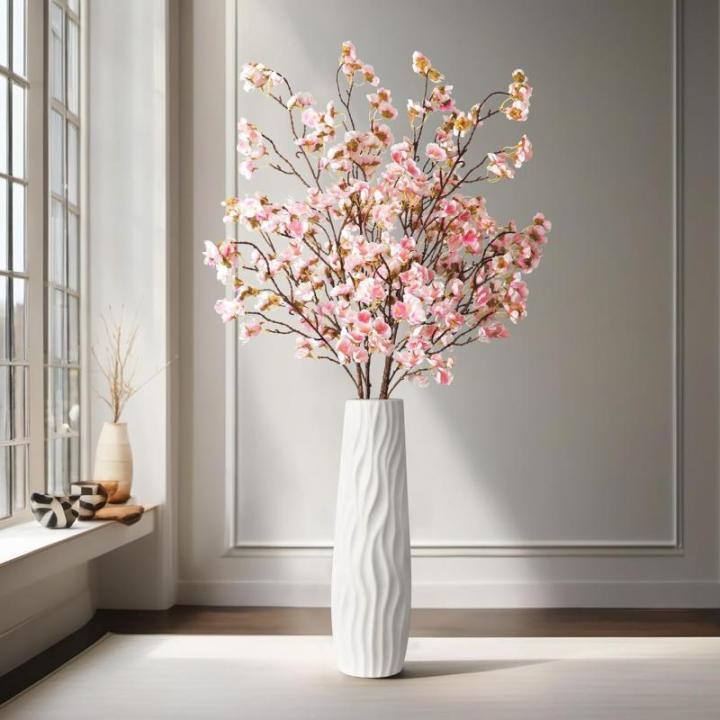 4 stuks kunstkersenbloesem, takken, roze perzikbloemen, 100 cm, kunstbloemen, bulk, lente, zijden bloemen, planten, bundel, lange stelen voor bruiloft, feest, tafel, vaas, decorati