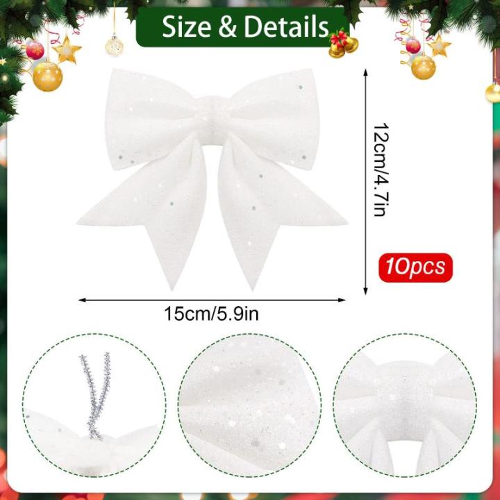 10 stuks witte strikken kerstmis glitter kerstboom strikken kerstboomversiering voor familiefeesten feestdecoratie voor Kerstmis vakantie bruiloft feesten