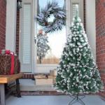 2,13 m Langer, mit weißem Schnee bestäubter Weihnachtsbaum, künstlicher Weihnachtsbaum mit 870 Zweigen und Schneespitze und faltbarem Metallständer, weißer künstlicher Weihna