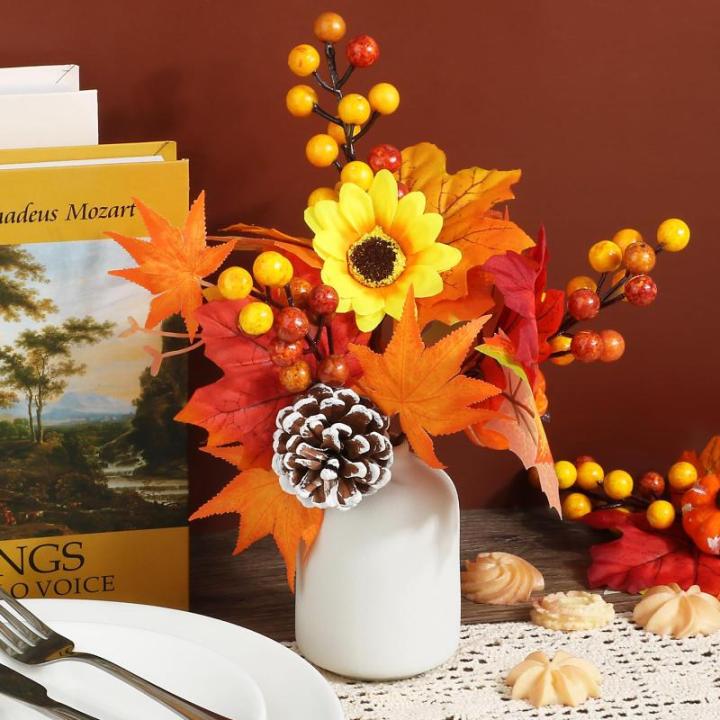 6 stuks kunstherfstbloemen herfstbladeren pompoen kunstdennenappels herfst binnen buiten boeket herfstdecoratie voor herfst oogst Thanksgiving Halloween