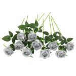 Zijde kunstroos bloemen bruidsboeket (zilver)