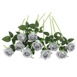 Zijde kunstroos bloemen bruidsboeket (zilver)