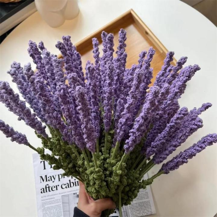Handgemachte Häkelblumen Künstliche Wolle Gestrickte Blumen Stricken Gefälschte Lavendel