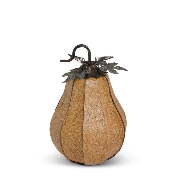 K&K Interiors 41552D-OR-2 38,1 cm orangefarbenes Spaltleder mit dunklem Metallstiel und Blättern
