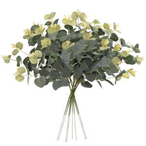 Kunsteucalyptus-stammen, 8 stuks, eucalyptus bladplanten, groene eucalyptus-stammen, bladeren, boeketten voor bloemen, slinger, krans, bruiloft, thuis, tafel, indoor, outdoor decor