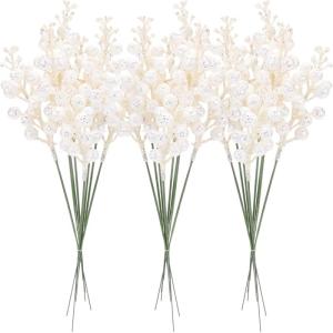 24er-Pack Kunstglitter Stechpalmenbeerenzweige, dekorative Obststäbe, glänzende Stiele, Picks, Zweige für Weihnachtsbaum, kleine Vase, Feiertage, Hochzeit, Party, 11 Zoll.Weiß