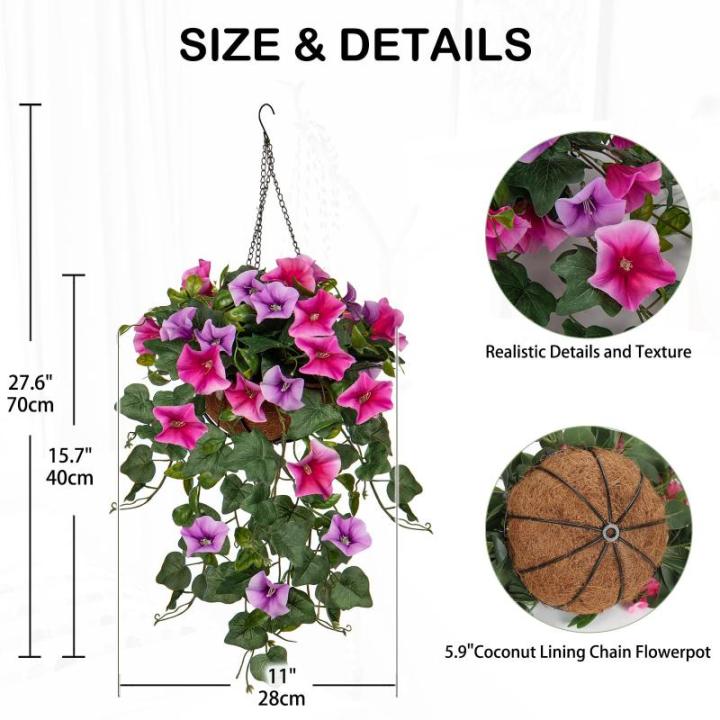 Kunstblumen Wie Echt Morning Glory Hängende Pflanzen Künstliche Blumen mit Hängeampel, Höhe 70 cm, Zimmerpflanze Busch Dekopflanze Grünpflanze
