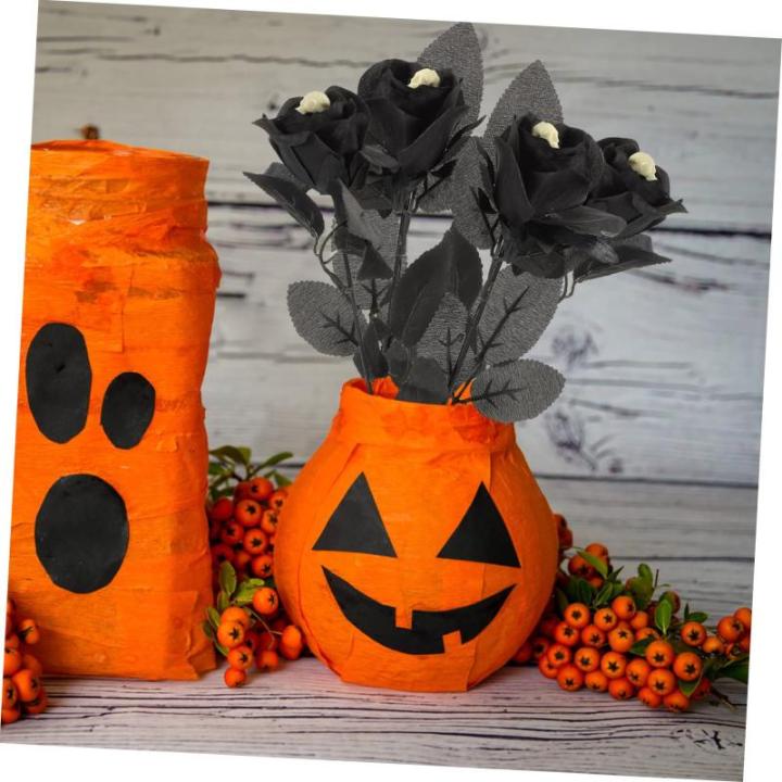 10St Schädel stieg Halloween-Wanddekorationen künstliche Seidenrosenblumen Halloween Halloween assecoires gefälschte Rose mit Halloween-Rosendekor Polyester